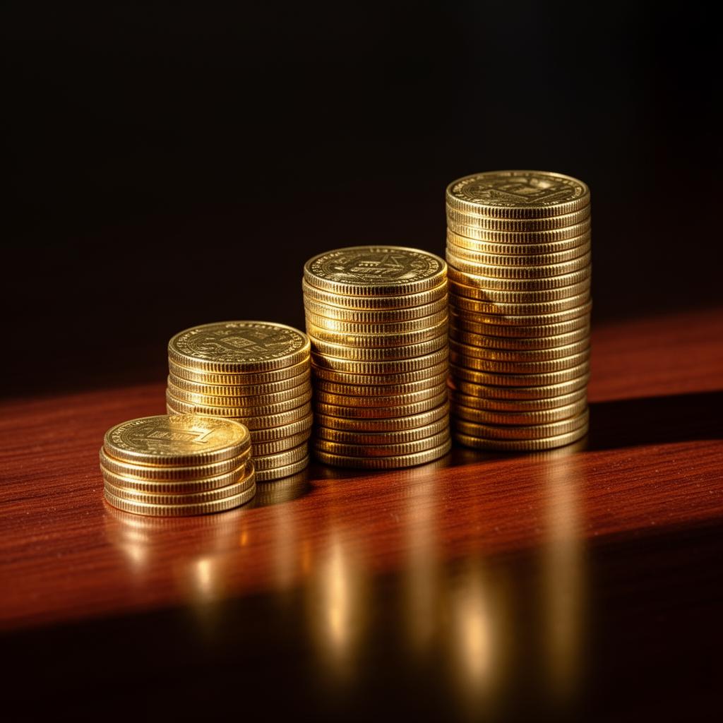Gold coin stacks at varying heights representing interest growth on investments