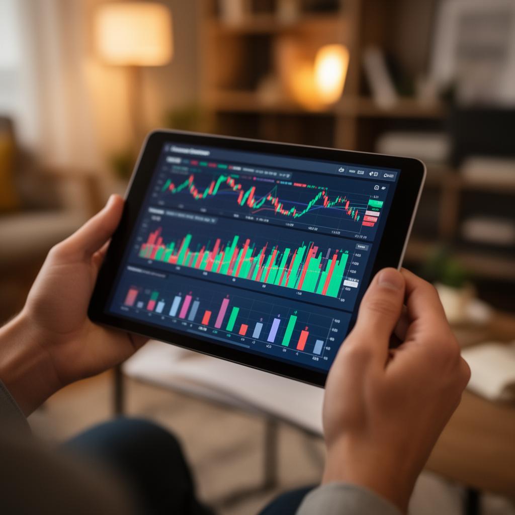 Person reviewing financial charts on tablet at home