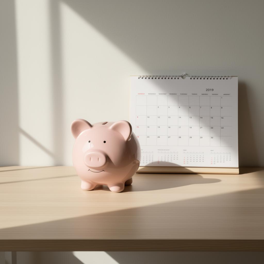 Piggy bank next to calendar representing consistent monthly investing