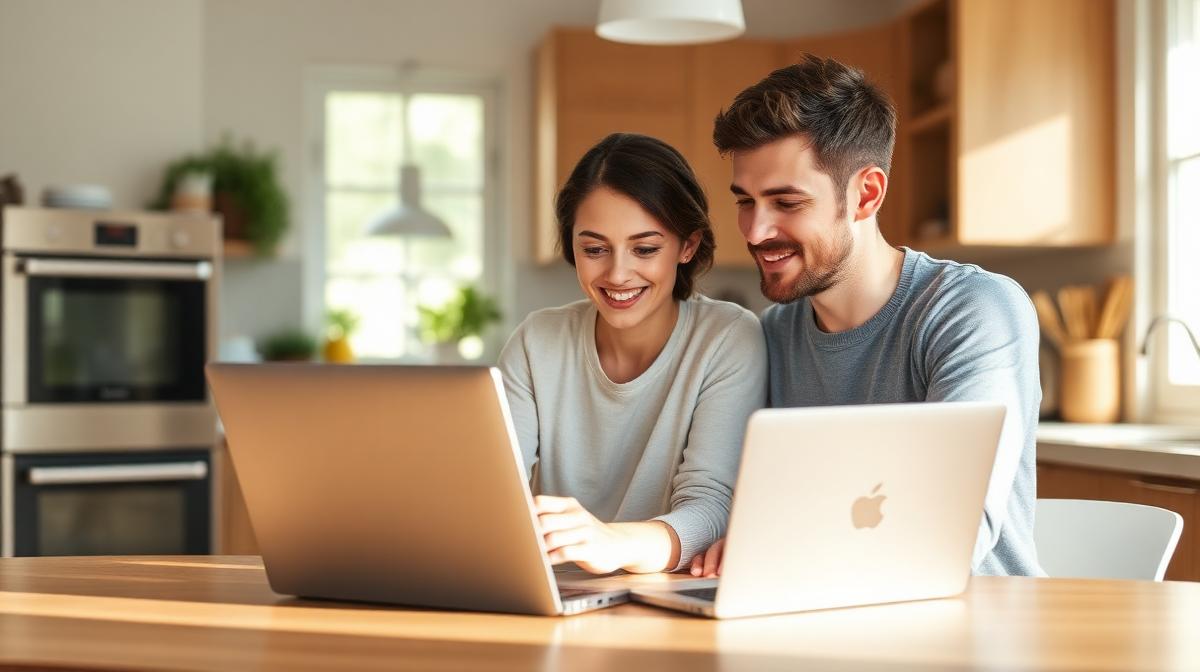 Couple reviewing investment portfolio and financial plans together