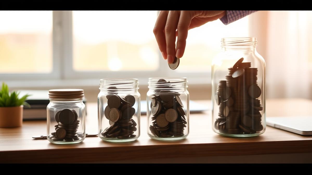 Glass jars with coins representing growing investment contributions over time