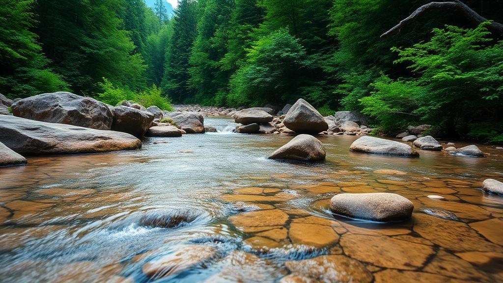 Clear stream flowing over smooth rocks symbolizing steady passive income