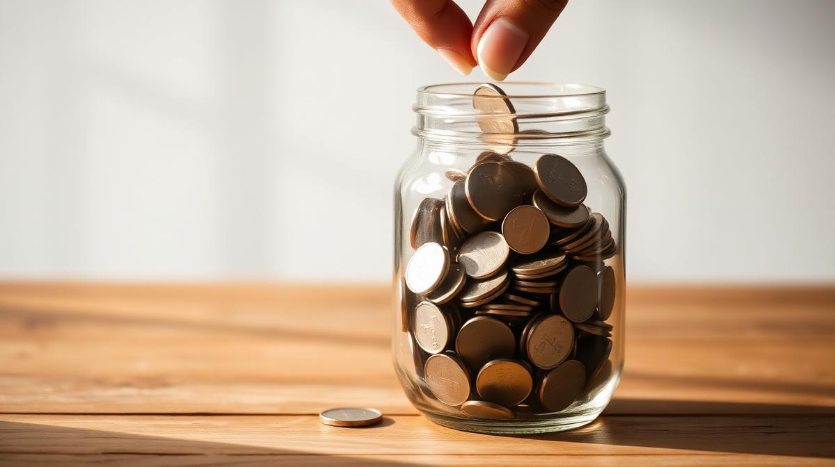 Person putting coins into a savings jar for a 5-year savings goal