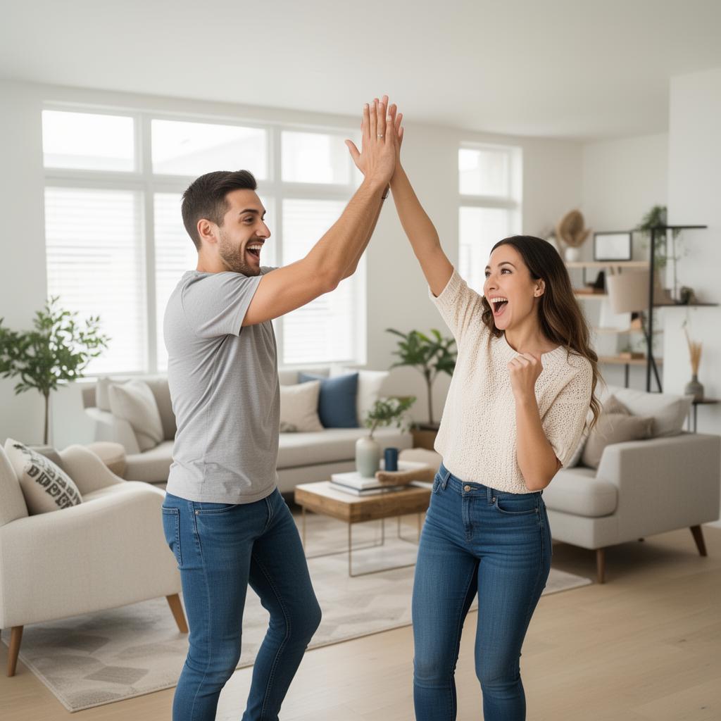 Couple celebrating a financial milestone together at home