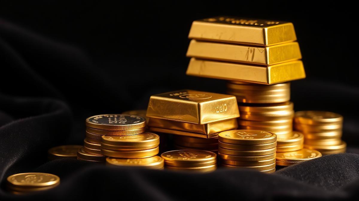 Gold bars and coins representing substantial wealth accumulation